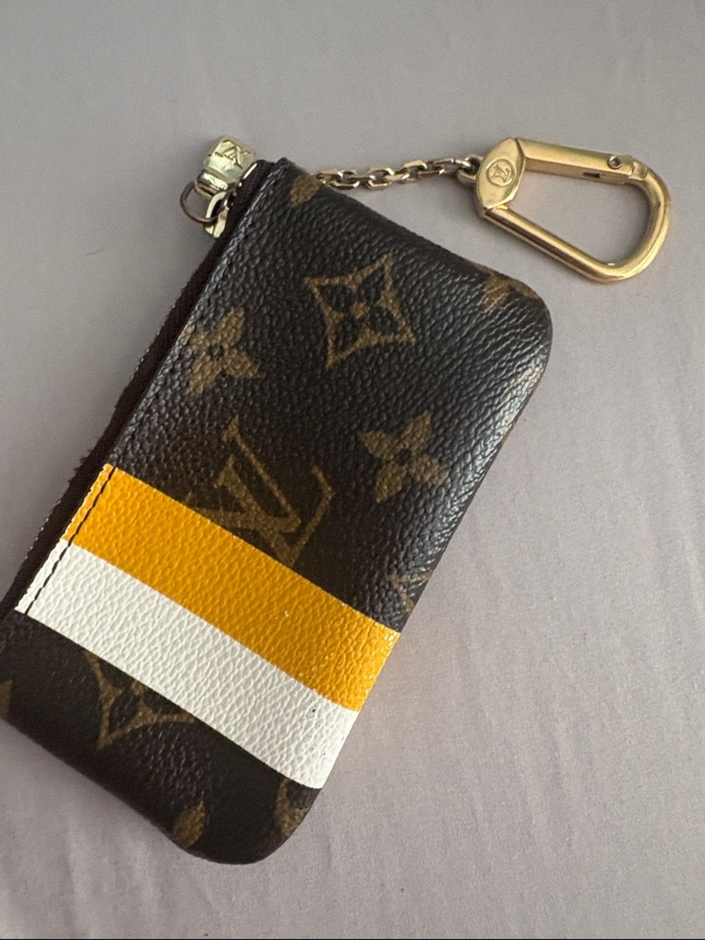 Louis Vuitton Brown Monogram Coin Pouch with Yellow and White Painted Stripe - Picture 4 of 6